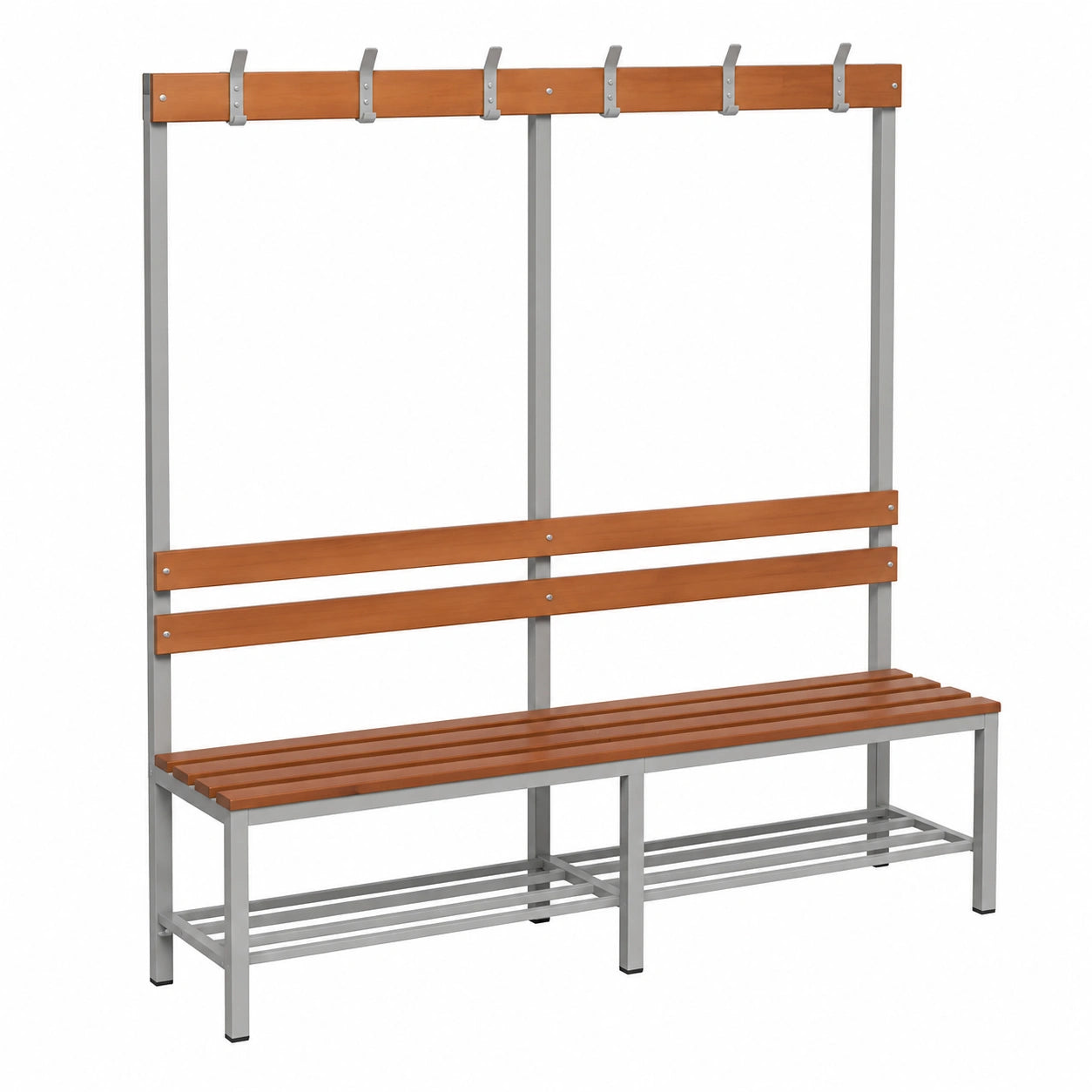 Multifunktionale Garderobenbank mit Haken und Schuhregal, Metall-Holz-Kombination, 189 x 160 x 40 cm, Grau