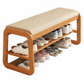 Bambus Schuhbank mit Sitzpolster und Stauraum, Holz Schuhregal für Flur, Garderobenbank 50/80/100CM