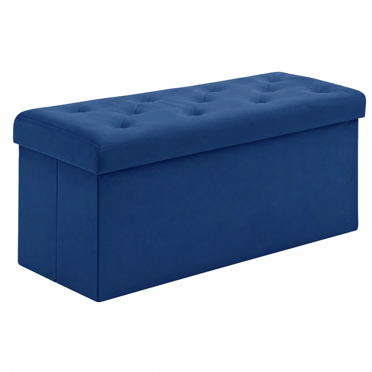 Faltbare Samt-Sitzbank mit Stauraum, 110x40x40 cm, für Wohnzimmer & Schlafzimmer - Blau