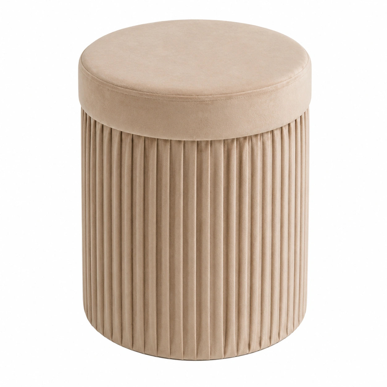 Zedelmaier Runder Samt-Hocker mit Stauraum, Sitzhocker in Beige, 38x36 cm, 36L