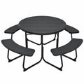 COSTWAY Gartensitzgruppe für 8 Personen, Runder Picknicktisch mit Schirmloch und Bänken, Robuste HDPE Tischplatte mit Metallgestell, Ideal für Garten und Terrasse