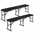 STEELSON Klappbare Gartenbank 2er-Set – Wetterfeste Rattan-Optik – Schwarz – Ideal für Garten, Terrasse und Balkon – Party- und Campingbank für 8 Personen – Mit Tragegriff