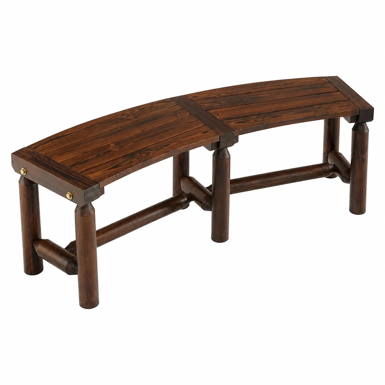 COSTWAY Wetterfeste Gartenbank, Robuste Holzbank ohne Lehne, Gebogene Sitzbank für 2-3 Personen, Belastbar bis 325 kg, Ideal für Garten und Terrasse