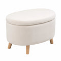 Elegante Polsterbank mit Stauraum und Holzbeinen, Samtoptik, Beige, 71 x 51,5 x 42 cm