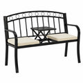 AVAWING Metall Gartenbank mit Klapptisch und Kissen, 2-in-1 Sitzbank für Balkon und Park in Schwarz