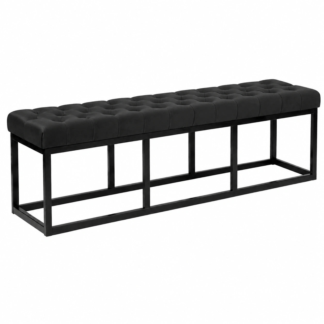 Polsterbank aus Samt mit Metallgestell, bodenschonend, ideal für Wohnzimmer, Flur oder Schlafzimmer, Schwarz, 150 cm