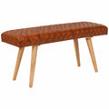 FineBuy Sitzbank aus Massivholz mit Echtlederbezug in Braun - Retro Design für Flur, Schlafzimmer & Wohnzimmer - Handgefertigte Garderobenbank