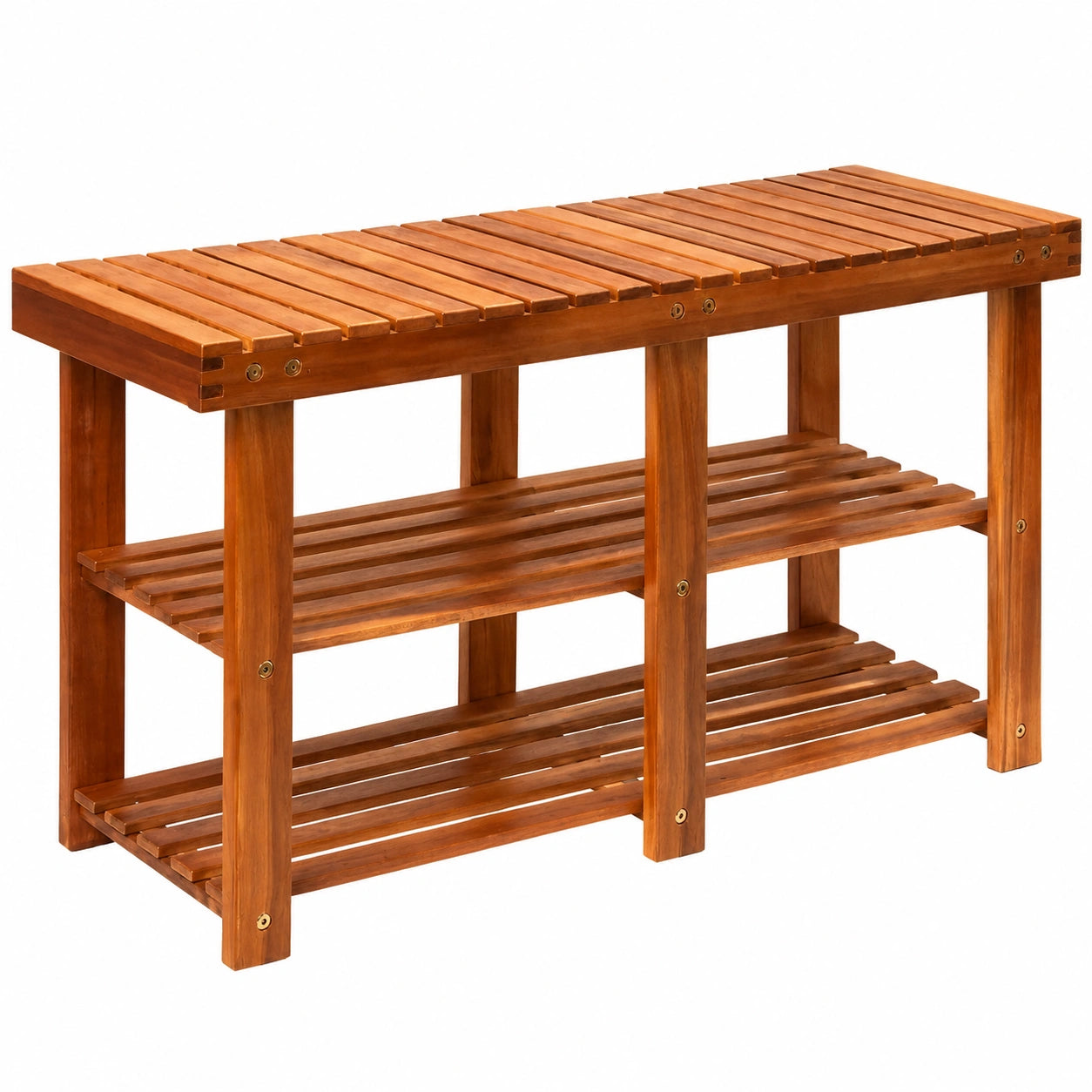 Casaria® Akazienholz Schuhbank 87x45x30 cm, 3 Ebenen, Belastbar bis 160 kg, Massivholz Sitzbank für Flur & Bad, Braun