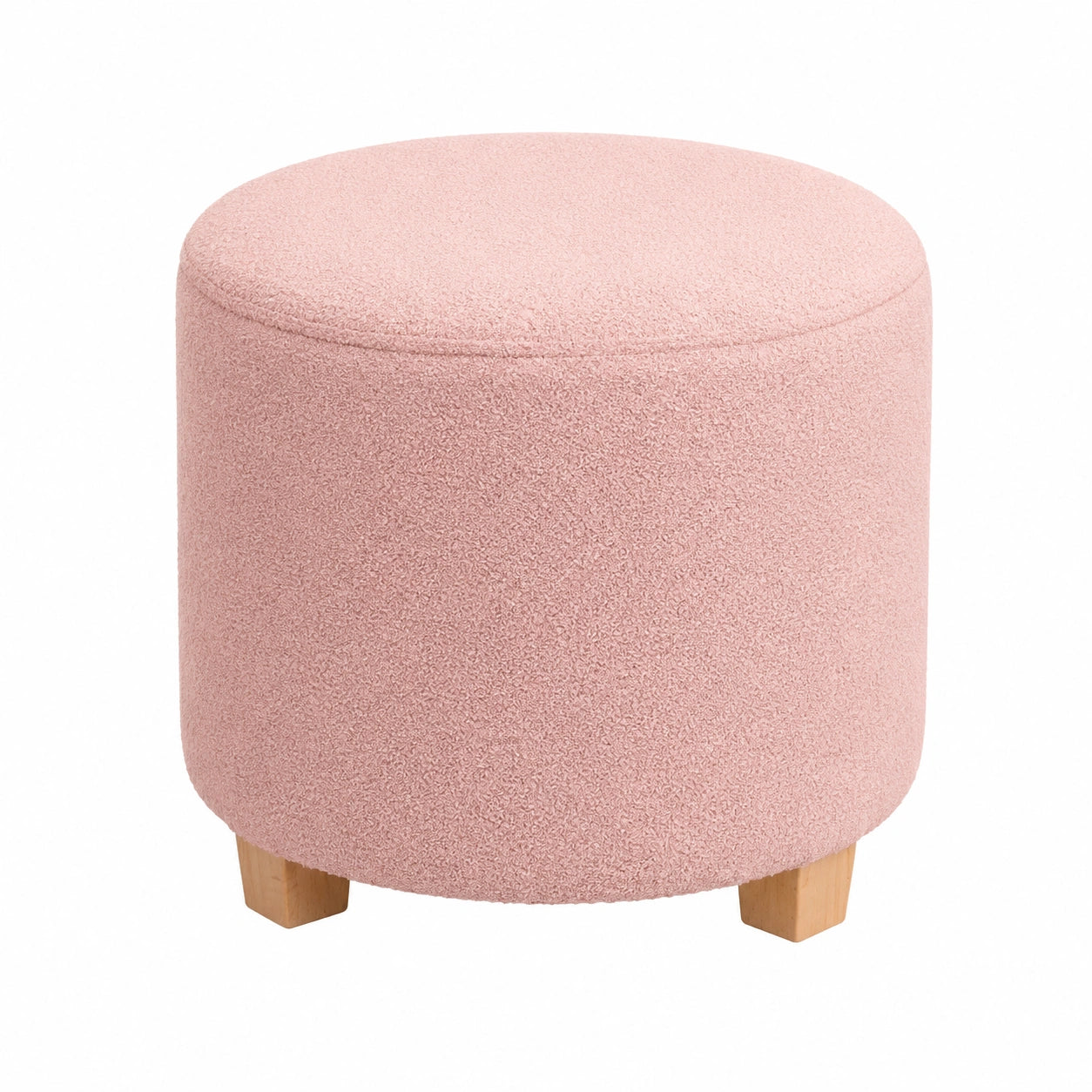 Ottomanischer Aufbewahrungshocker mit Holzbeinen - Rund, Blush Pink