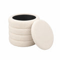 Runder Teddystoff-Hocker mit Stauraum - Sitzhocker für Wohn- und Schlafzimmer, Ø 46 x 47 cm, Weiß