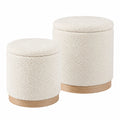 tectake® 2er Set Stauraumhocker aus Bouclé Stoff, Runder Sitzhocker im skandinavischen Stil für Schlafzimmer und Wohnzimmer