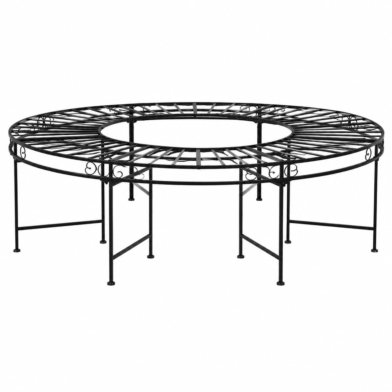 Runde Baumbank aus Stahl Schwarz Ø160cm – Robuste Gartenbank für Terrasse