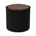 Runder Sitzhocker mit Stauraum, Weicher Bouclé, Faltbar, als Couchtisch oder Fußhocker, 43 x 45 cm, Schwarz