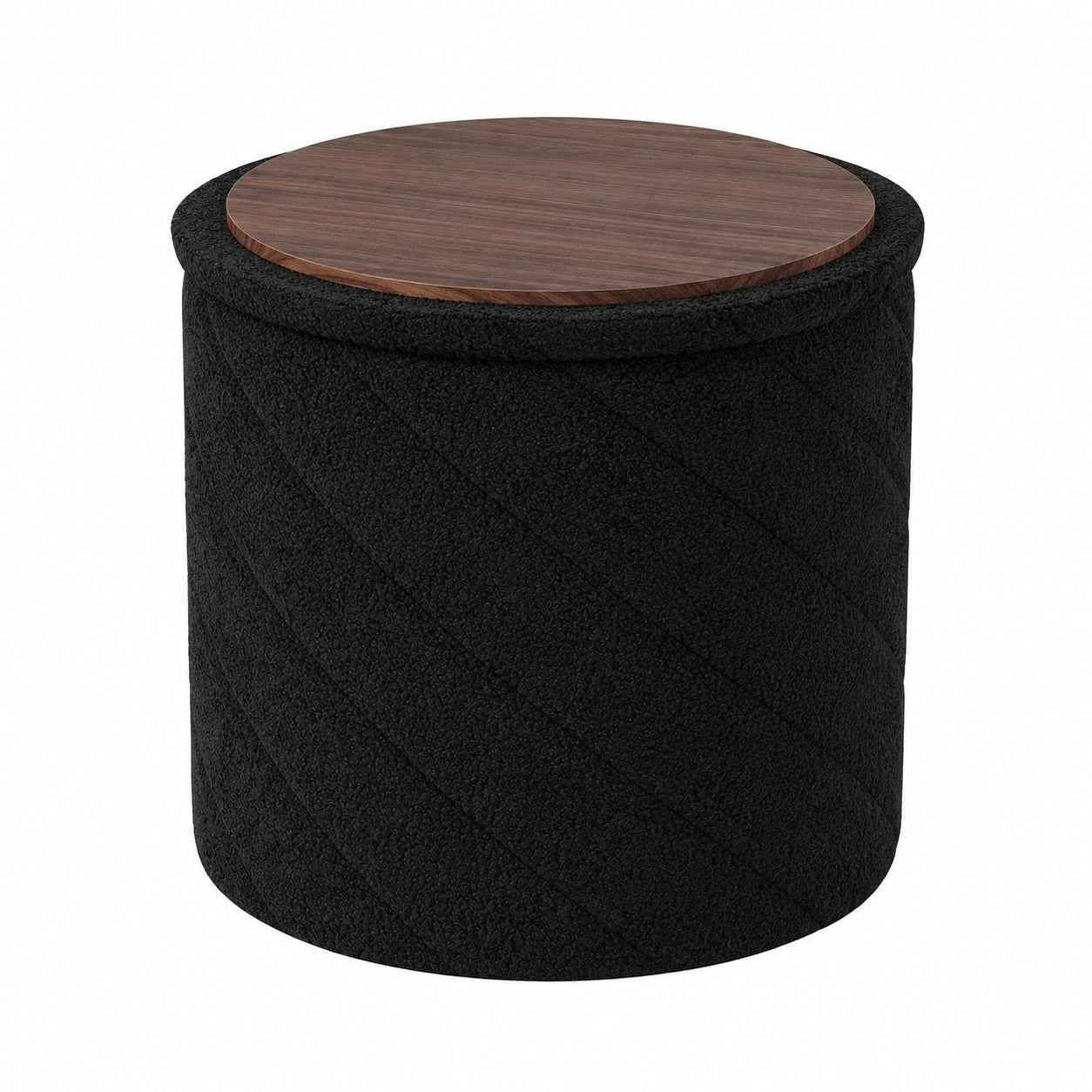 Runder Sitzhocker mit Stauraum, Weicher Bouclé, Faltbar, als Couchtisch oder Fußhocker, 43 x 45 cm, Schwarz