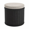 Rattan Wäschekorb mit Polstersitz, Aufbewahrungstruhe für Flur und Bad, Natur, Schwarz, Rund