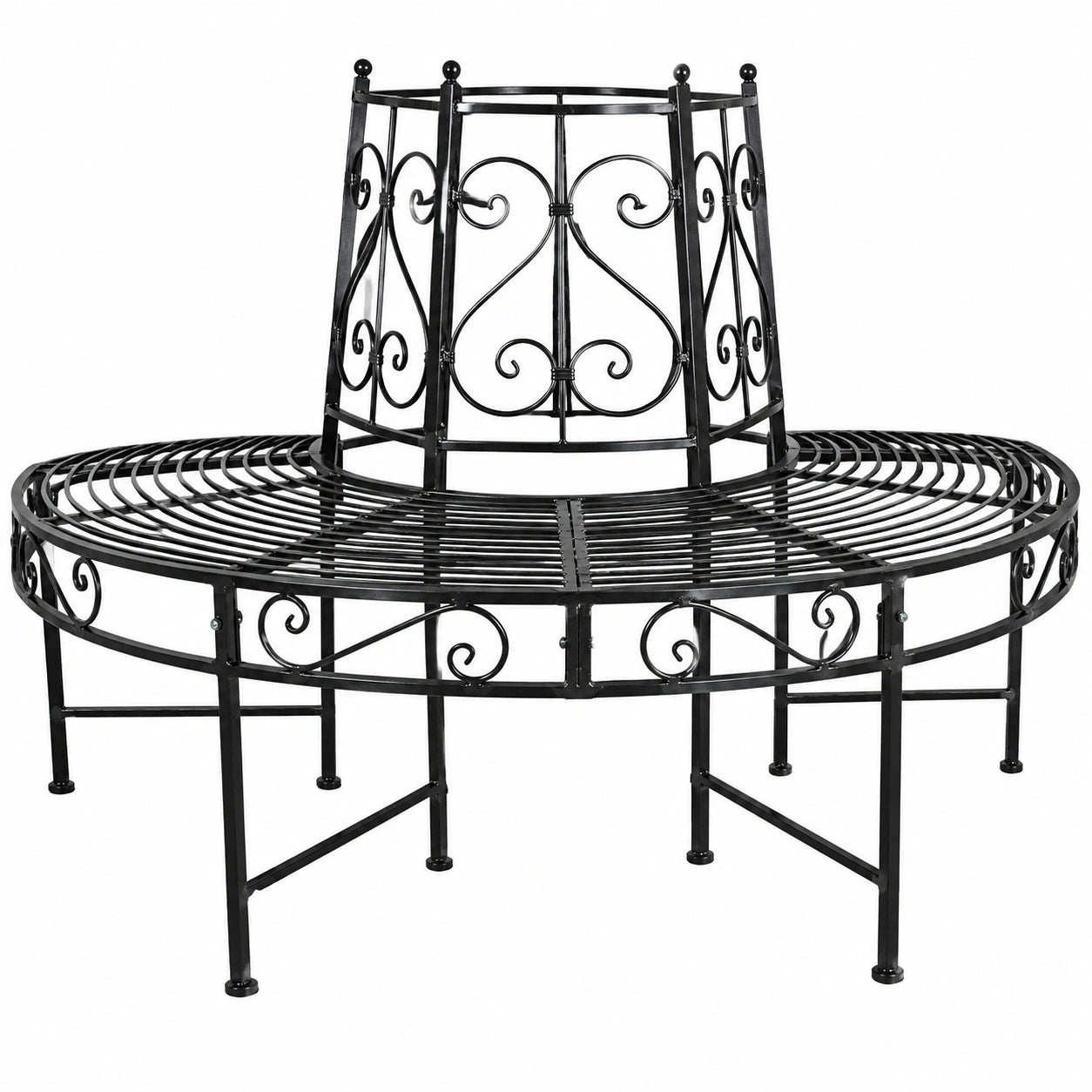 Halbrunde Gartenbank aus Metall in Rostoptik, wetterfest, 124x63x82 cm