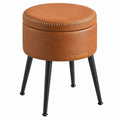 VASAGLE Polsterhocker mit Stauraum, Mid-Century-Stil, Kunstleder, Metallbeine, bis 150 kg, karamellbraun