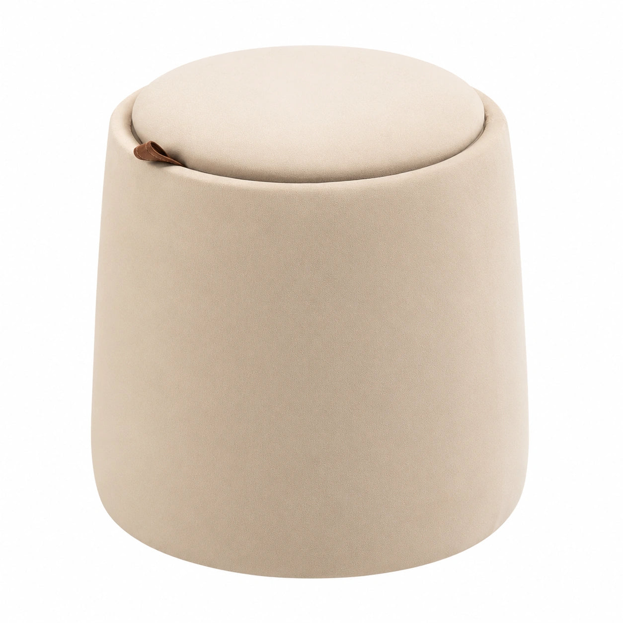 HOMCOM Runde Samt-Ottomane mit Stauraum und Abnehmbarem Deckel, Beige Fußhocker für Wohnzimmer und Schlafzimmer, Ø44 cm