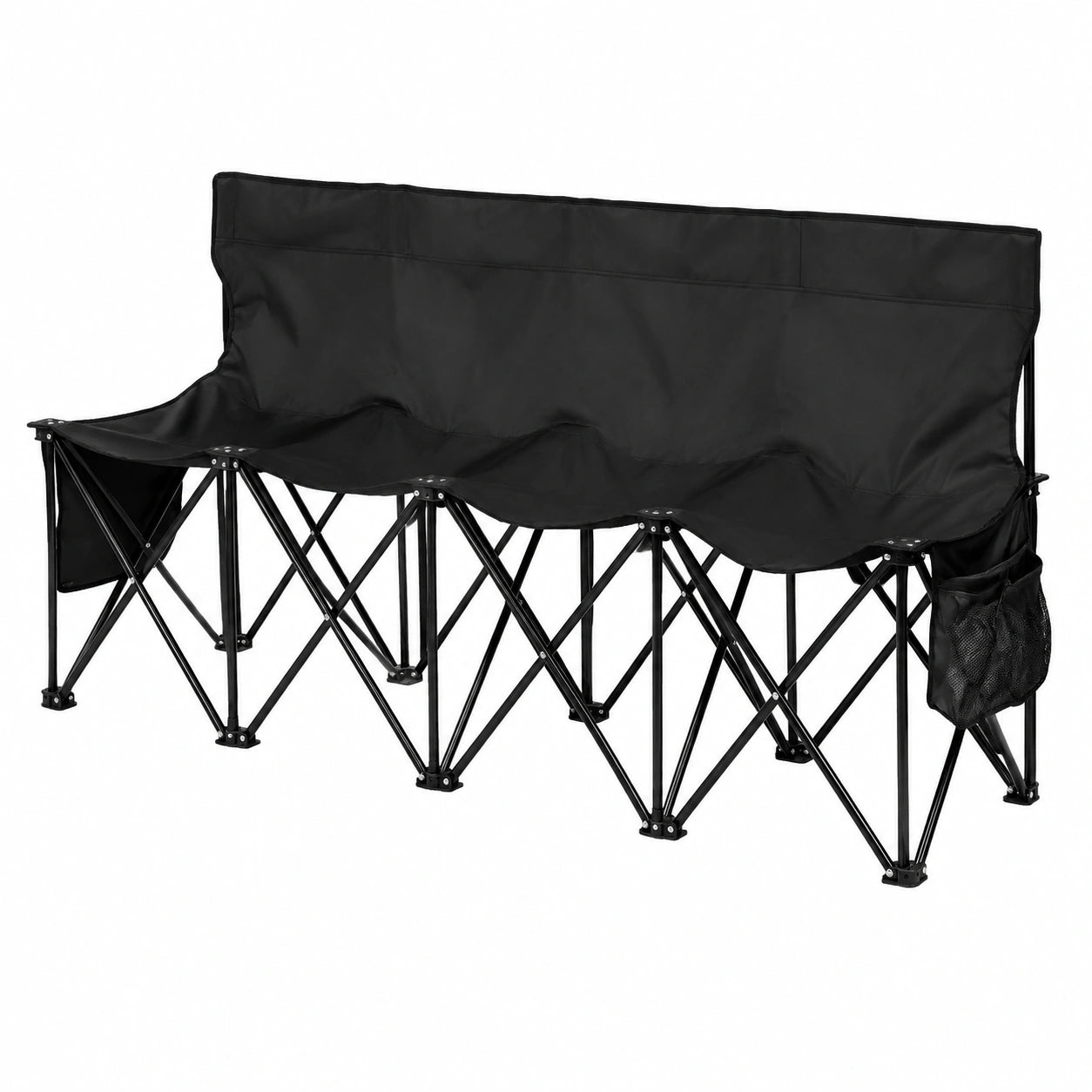 VEVOR Klappbare Campingbank für 4 Personen mit Rückenlehne, Seitentaschen und Tragetasche, Ideal für Sport und Outdoor-Aktivitäten, Schwarz