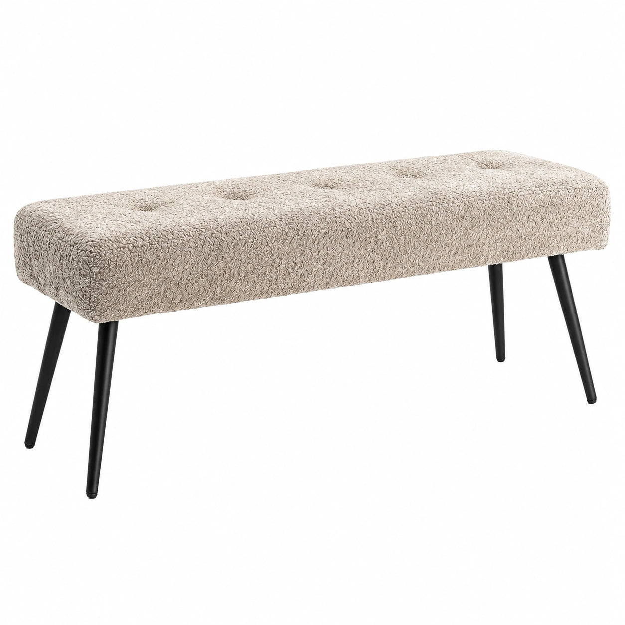 Design Sitzbank 100cm Bouclé Champagner mit Metallbeinen