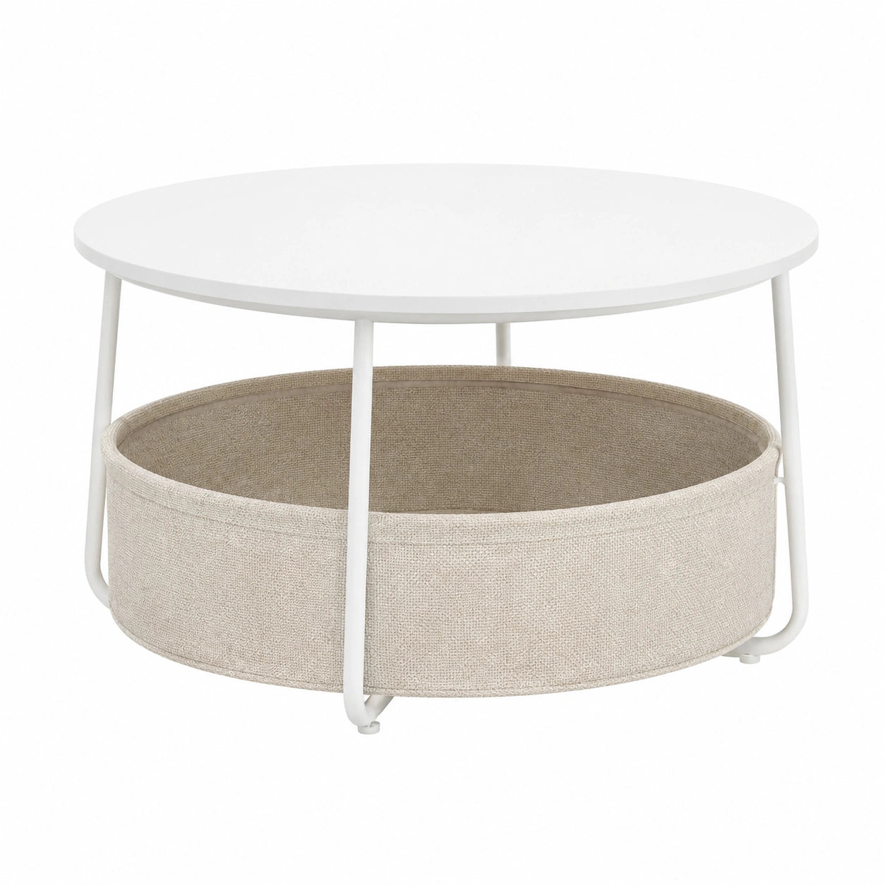 Moderner Runder Couchtisch mit Staufach und Metallrahmen