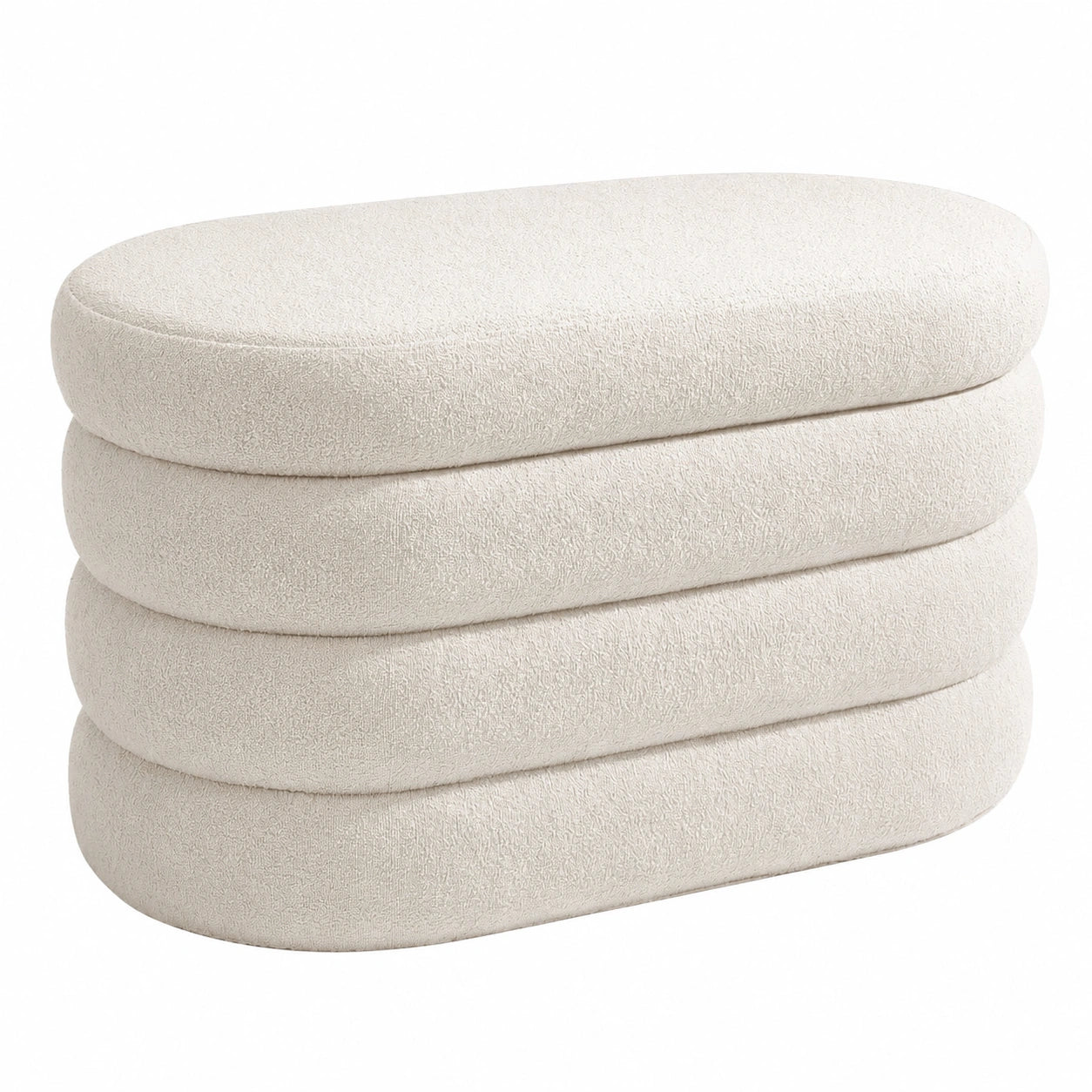 Blumtal Sitzbank mit Stauraum, ovaler Bouclé-Bezug, 76 x 42 x 42,5 cm - gepolsterter Hocker in Creme